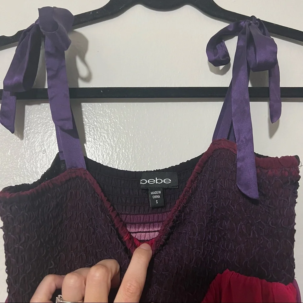 Bebe Silk Maxi Dress in Violet Purple and Magenta Pink Size Small - Picture 3 of 6